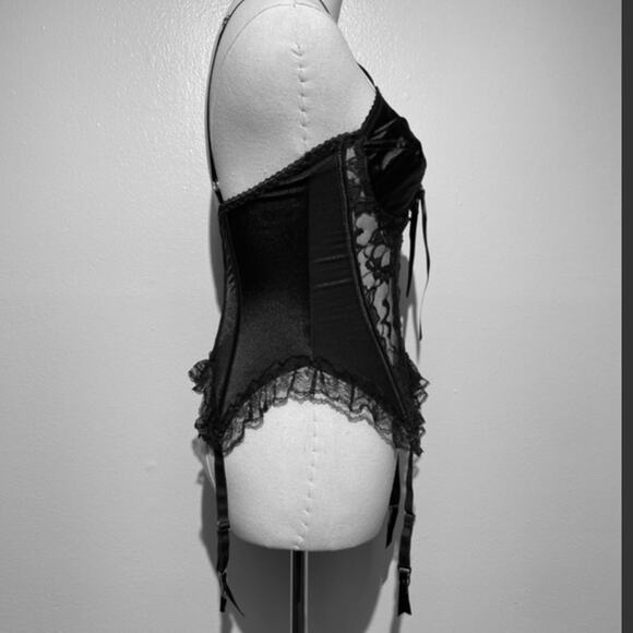 Vintage Seductive Wear by Cinema Etoile Black Satin Lace Corset Bustier L - Picture 5 of 12